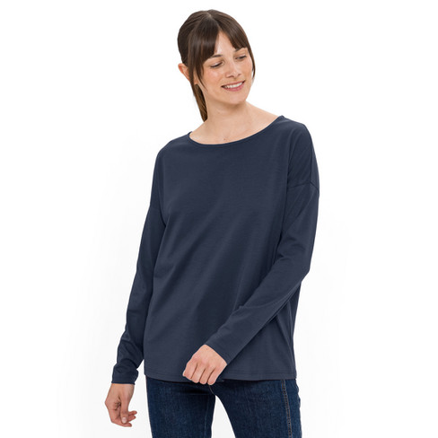 Langarmshirt aus Lyocell (TENCEL<span style=" vertical-align:super;">TM</span>) und Bio-Baumwolle, nachtblau