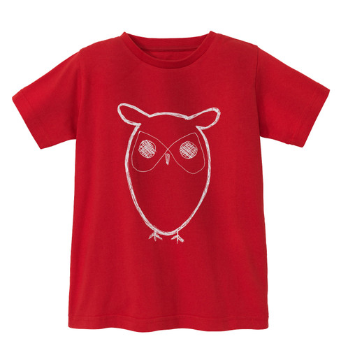 Knowledge Cotton Apparel Kurzarmshirt Eule Aus Bio Baumwolle Rot Waschbar