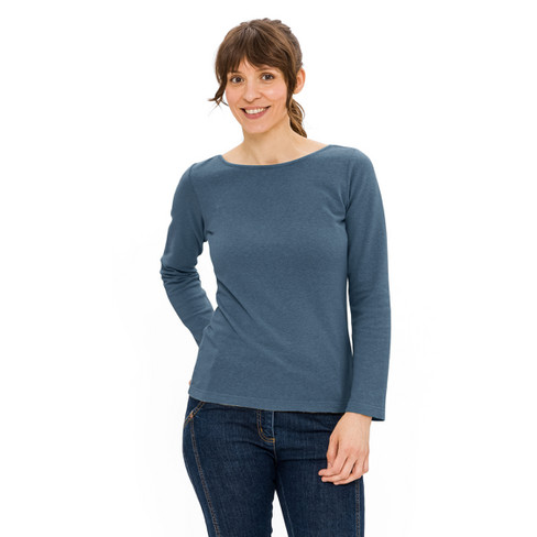 Langarmshirt aus Hanf und Bio-Baumwolle, meerblau