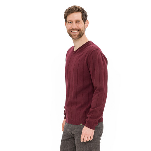 Pullover mit V-Ausschnitt aus Hanf und Bio-Baumwolle, rubin