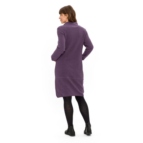 Fleece-Kleid mit Kängurutasche aus reiner Bio-Baumwolle, pflaume