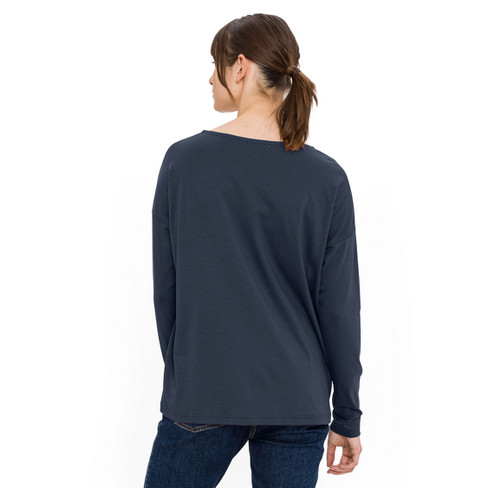 Langarmshirt aus Lyocell (TENCEL<span style=" vertical-align:super;">TM</span>) und Bio-Baumwolle, nachtblau