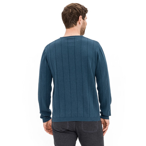 Pullover mit V-Ausschnitt aus Hanf und Bio-Baumwolle, meerblau