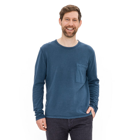 Langarmshirt aus Hanf und Bio-Baumwolle, meerblau