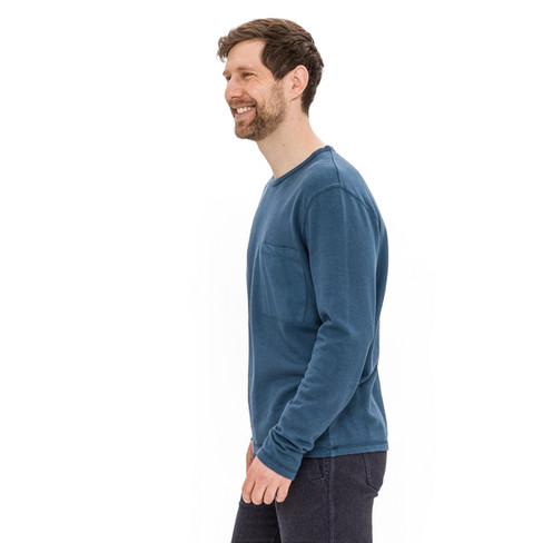 Langarmshirt aus Hanf und Bio-Baumwolle, meerblau