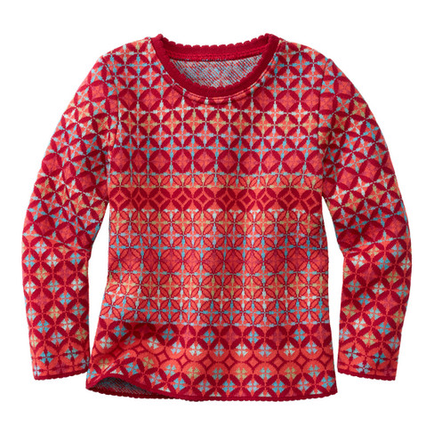 Jacquard-Strickpullover aus Bio-Merinowolle mit Bio-Baumwolle, rubin gemustert