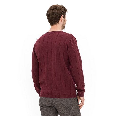 Pullover mit V-Ausschnitt aus Hanf und Bio-Baumwolle, rubin